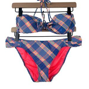 Victoria's Secret Seersucker Bandeau Bikini Womens Medium/Large Blue Coral